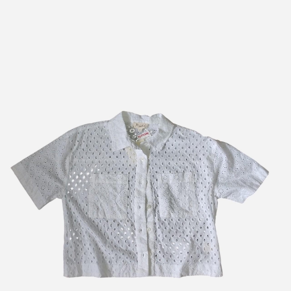 Mable White Eyelet Cotton Button-Down Cropped Shirt - Size M NWT